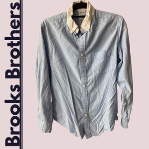 Brooks Brothers: Light Blue + White Collar Dress Shirt, Size Medium, Slim Fit.